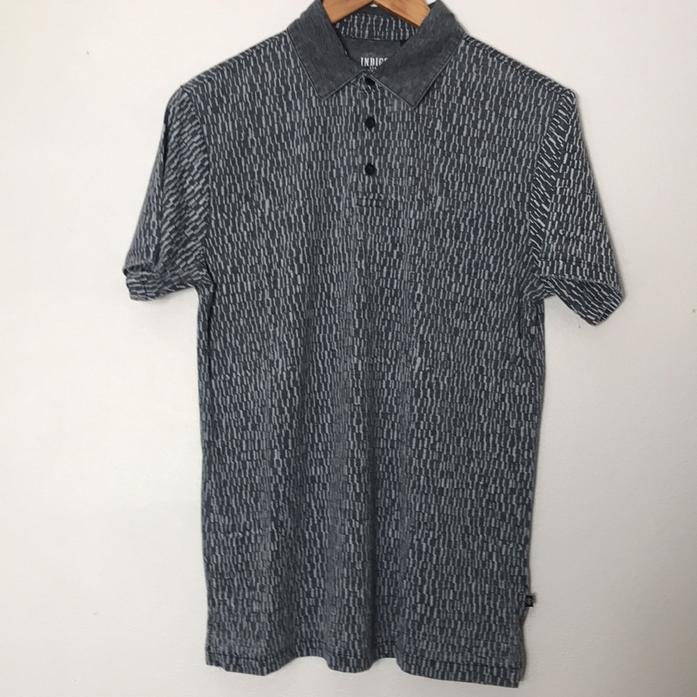 Indigo star knit shirt, short sleeves, collar, heather black Norman, siz…